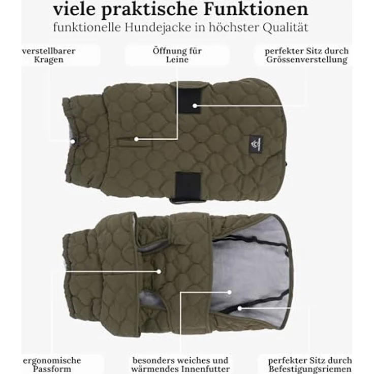 Wanderpfote Hundejacke in Grün, Steppjacke für Hunde - besonders Warm & Hochwertig – Bild 5