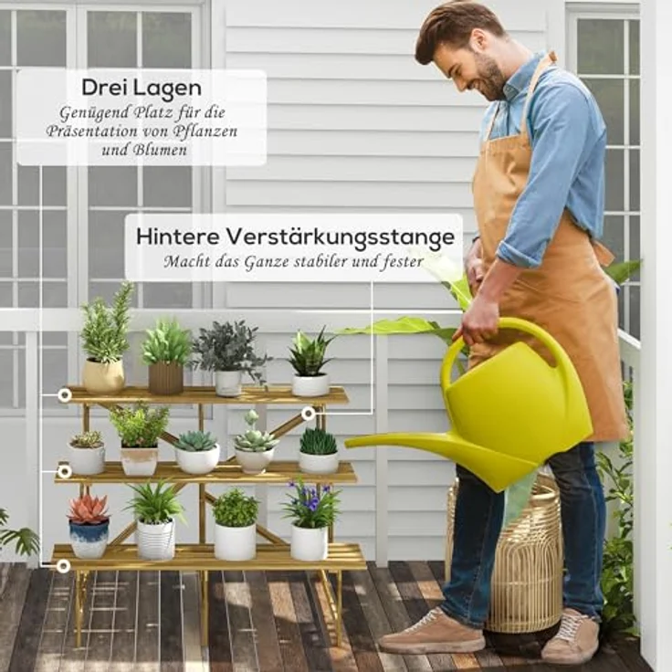 Outsunny 3-Etagen Pflanzenständer, klappbarer Blumenständer aus Holz, 78 cm hoch, naturfarben, für Innen und Außen, max. Tragfähigkeit 90 kg – Bild 5