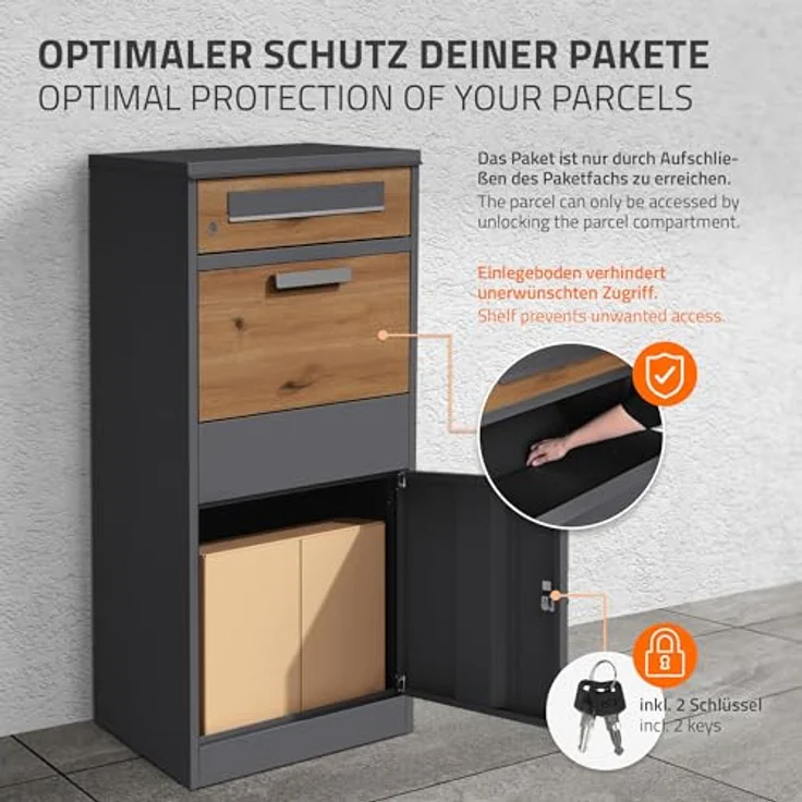 ML DESIGN modern living Paketbriefkasten aus verzinktem Stahl in Anthrazit-Eiche Optik, abschließbar, geräumig für Pakete, mit extra Sicherheit – Bild 3