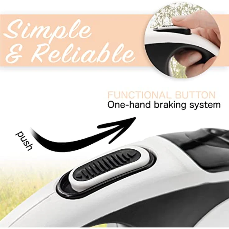 bluzelle BLUZELLE 5m Rollleine mit Reflektor-Streifen für Kleine Hunde bis 20kg, Ausziehbare Hundeleine mit 360° Karabiner-Haken Metall, Zuverlässige EIN-Hand Bremse Nylon-Gurt Ergonomischer Griff, Größe:S, Schwarz – Bild 4