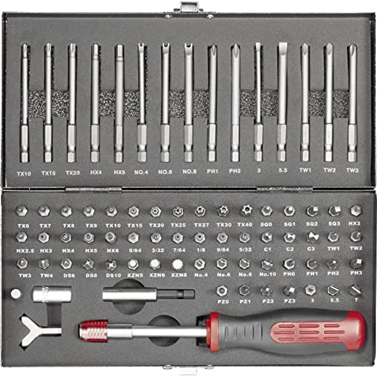 TOOLCRAFT HT02183 820952 Bit-Set 75teilig Schlitz, Innen-Sechskant, Clutch, Tri-Wing, TORQ, Innen-Vielzahn (XZN), Kreuz