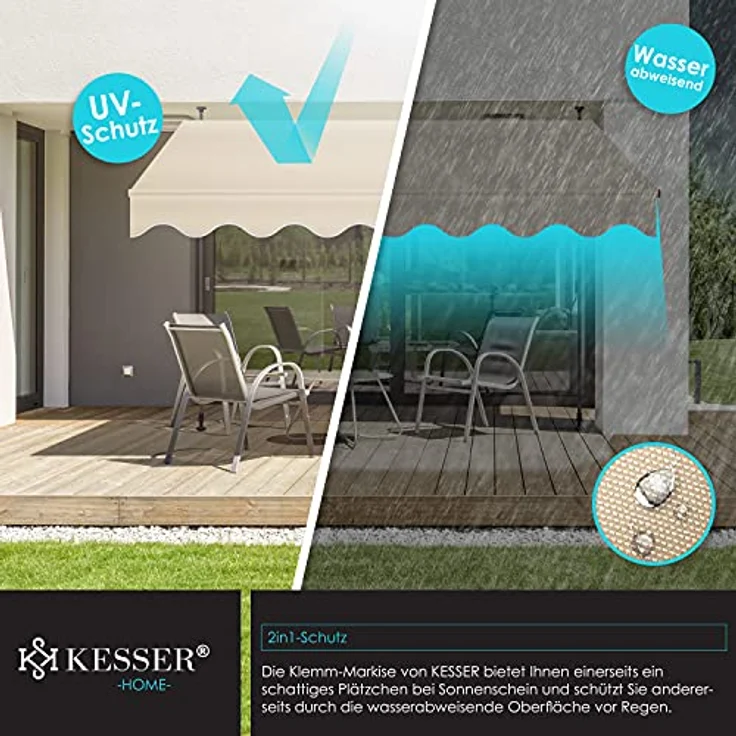 KESSER® Klemmmarkise mit Handkurbel Balkon, Balkonmarkise ohne Bohren, UV-beständig höhenverstellbar wasserabweisend, Sonnenschutz, Terrassenüberdachung, einfache Montage 150cm – Bild 4
