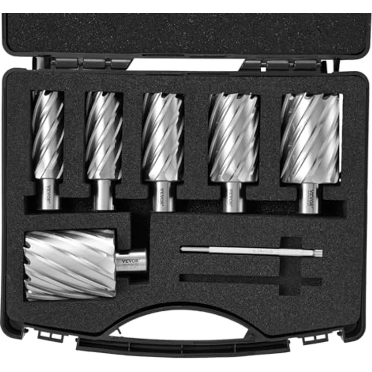 VEVOR Kronenbohrer-Set Metall 6 tlg. HSS-Kernbohrer 1-2 Zoll, 50,8 mm Schnitttiefe, inklusive Führungsstifte und Transportkoffer für Magnetbohrmaschinen – Bild 1