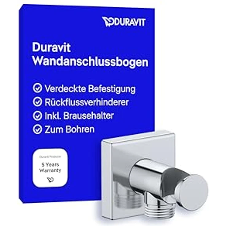Duravit Universal Wandanschlussbogen, Schlauchanschluss mit Brausehalterung und eckiger Wandabdeckung, Chrom – Bild 1