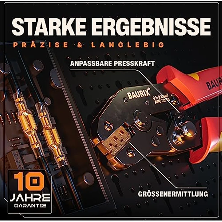 BAURIX® Crimpzange inkl. 300 Stück Flachsteckhülsen Set I Krimpzange für 0,50-2,50 mm² Steckverbinder, Antirutsch-Beschichtung, 300 Flachsteckhülsen in Sortimentsbox, Elektriker-Alltag geeignet, blau – Bild 2