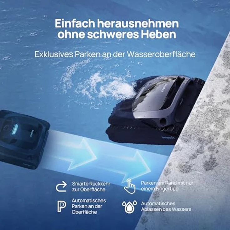 Beatbot AquaSense 2 Poolroboter, Akku Poolsauger mit Oberflächen-Parkfunktion, doppelte Reinigung der Wasserlinie, für Pools bis zu 300 m², Mitternachtblau – Bild 4