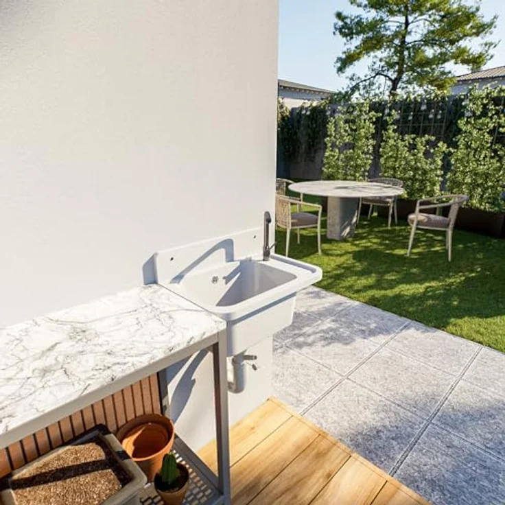 QLS Küchenspüle Vigo, Kunststoff-Spülbecken 50 x 34 cm, für draußen Garten Werkstatt, in Weiß – Bild 5