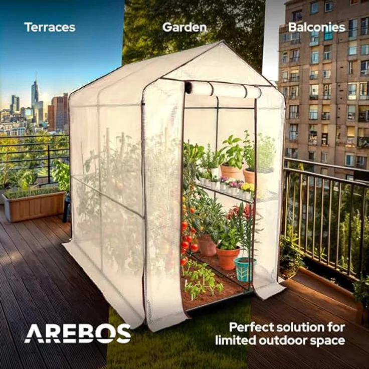 Arebos Premium Foliengewächshaus mit 2 Ebenen - 120 x 186 x 190 cm - Platzsparend, Stabil & Einfach zu Montieren – Bild 3