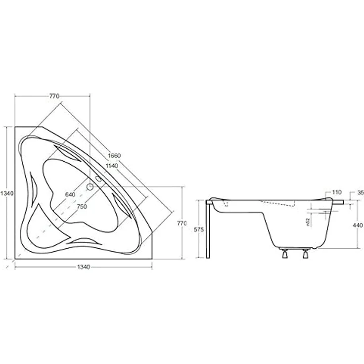 KOLMAN Badewanne EWA Eckbadewanne 134x134 Original Acryl Wanne mit automatischem Ablauf, Komplettset 3in1 in reinweiß – Bild 3
