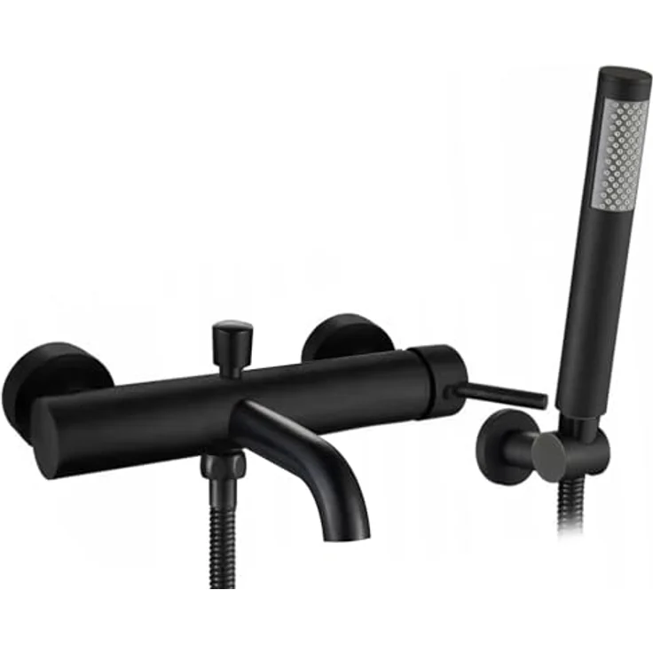 Rea Badewannenarmatur LUNGO BLACK, einhebel Mischbatterie mit Handbrause, Wandmontage, Messing, Schwarz – Bild 1