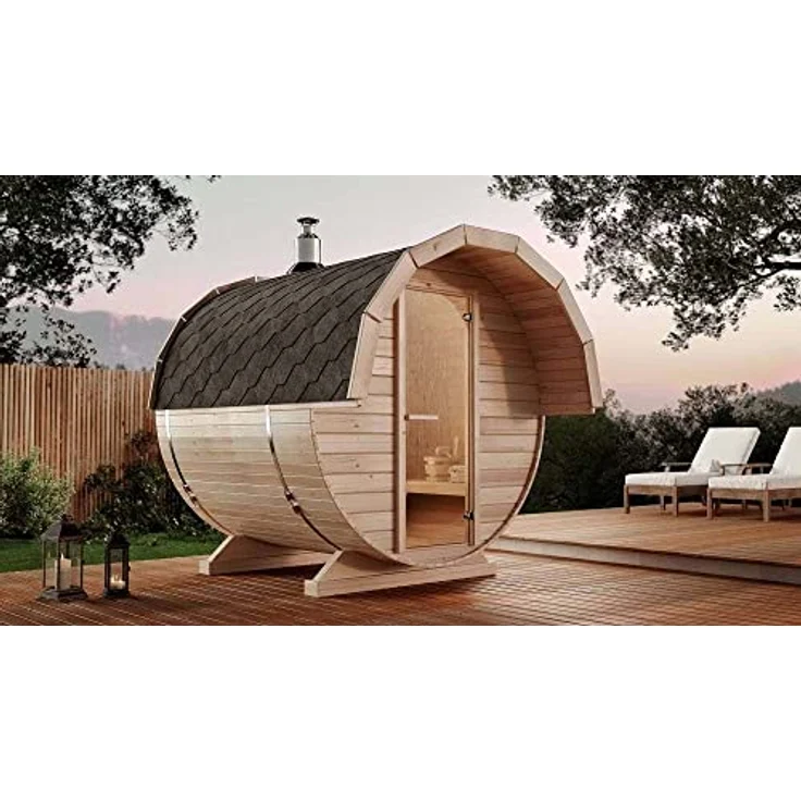 FinnTherm Fasssauna Samantha 2 Sitzbänke aus Holz Sauna Wandstärke 42 mm Außensauna – Bild 2