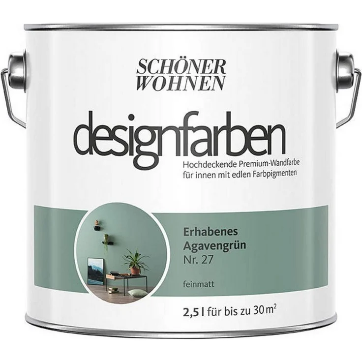 SCHÖNER WOHNEN FARBE Wand- und Deckenfarbe Erhabenes Agavengrün Nr. 27, matt, hochdeckend, tropf- und spritzgehemmt, konservierungsmittelfrei, Metalldose 2500 kg
