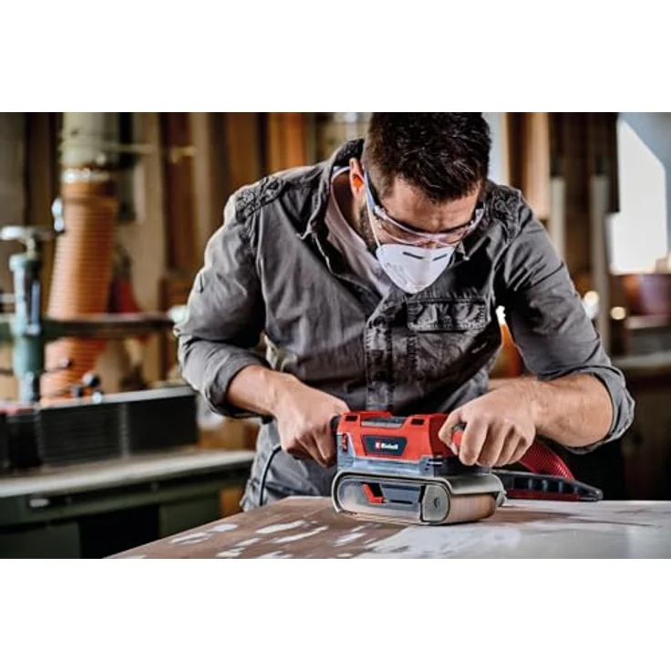 Einhell Bandschleifer TE-BS 850 E, 850 W, 400 m/min Schleifbandgeschwindigkeit, Staubabsaugung, stationärer Einsatz, inkl. Zubehör – Bild 2