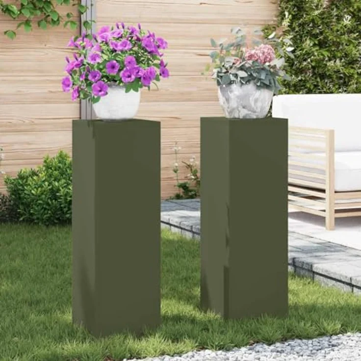 vidaXL Blumenständer Pflanzenständer Set von 2 Olivgrün Kaltgewalzter Stahl (2 St) – Bild 3