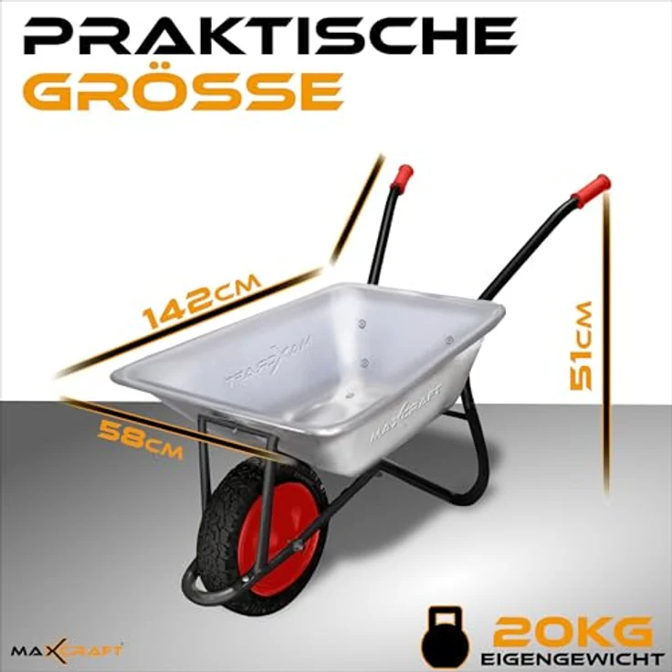MAXCRAFT Schubkarre 150 kg 100 L Bauschubkarre Gartenschubkarre Transportkarre Schiebkarre mit Luftbereifung - Schwarz – Bild 5