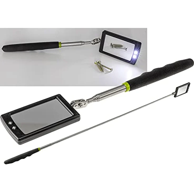 Teleskop Spiegel mit LED Beleuchtung Gesamtlänge 28,5-87,5cm Spiegel 65x40mm – Bild 2