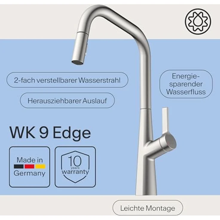 Naber Küchenarmatur Wasserwerk Kristea, Hochdruck Einhebelmischer mit schwenkbarem und herausziehbarem Auslauf, edelstahlfarbig – Bild 4