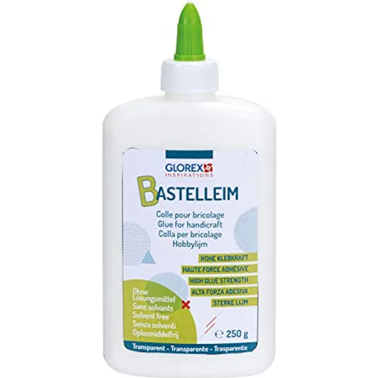 Glorex 6 8090 812 - Universal Bastelleim, Alleskleber, Flasche mit 250 g, ohne Lösungsmittel, auswaschbar, transparent trocknend, für alle gebräuchlichen Materialien