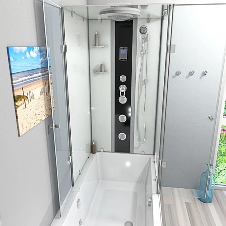 AcquaVapore K05-L01-WP, Whirlpool-Dusche Kombination 180x90 cm, weiß mit Regendusche, 10 Massagedüsen und Touchscreen-Display – Bild 4