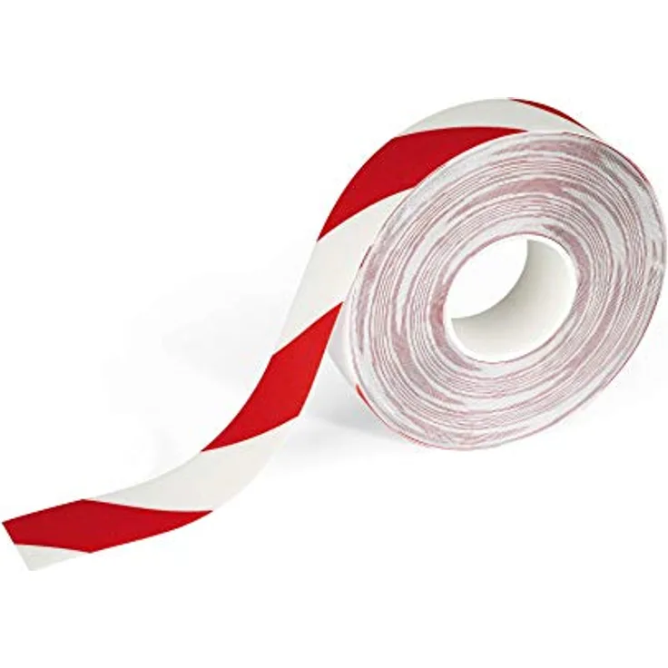Durable Bodenmarkierungsband Duraline, zweifarbiges Warnklebeband, 50 mm x 0,7 mm x 30 m (B x H x L), rot/weiß, 1726132