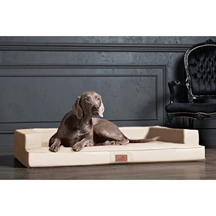 tierlando® Orthopädisches Design Hundesofa Gibson VISCO Kunstleder kubische Form (GI3- M 80cm, 05 Creme)