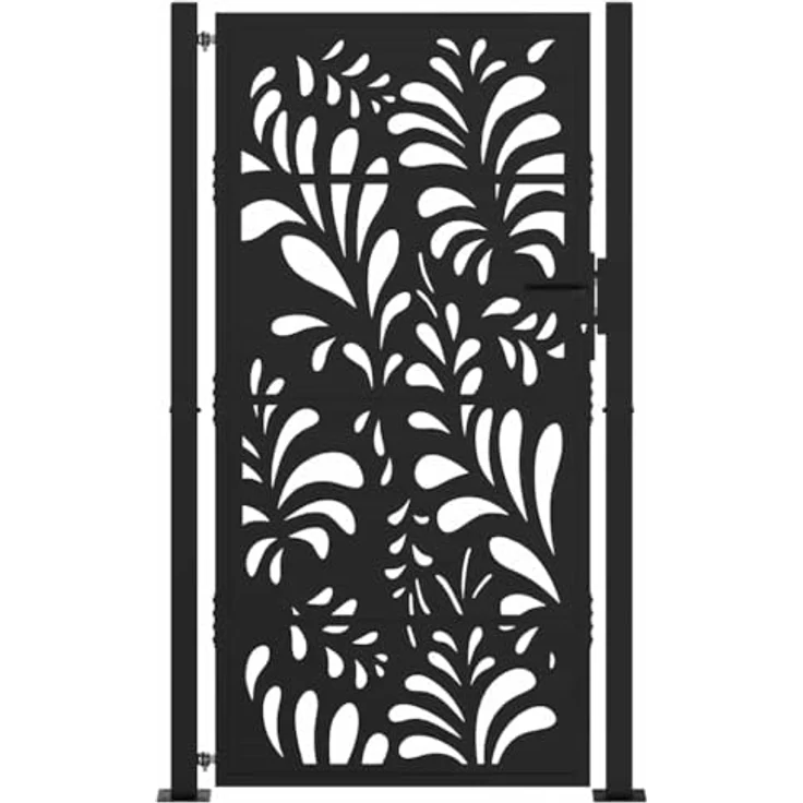 vidaXL Gartentor Schwarz 105x180 cm Stahl Wellen-Design Metall Abschließbar – Bild 4
