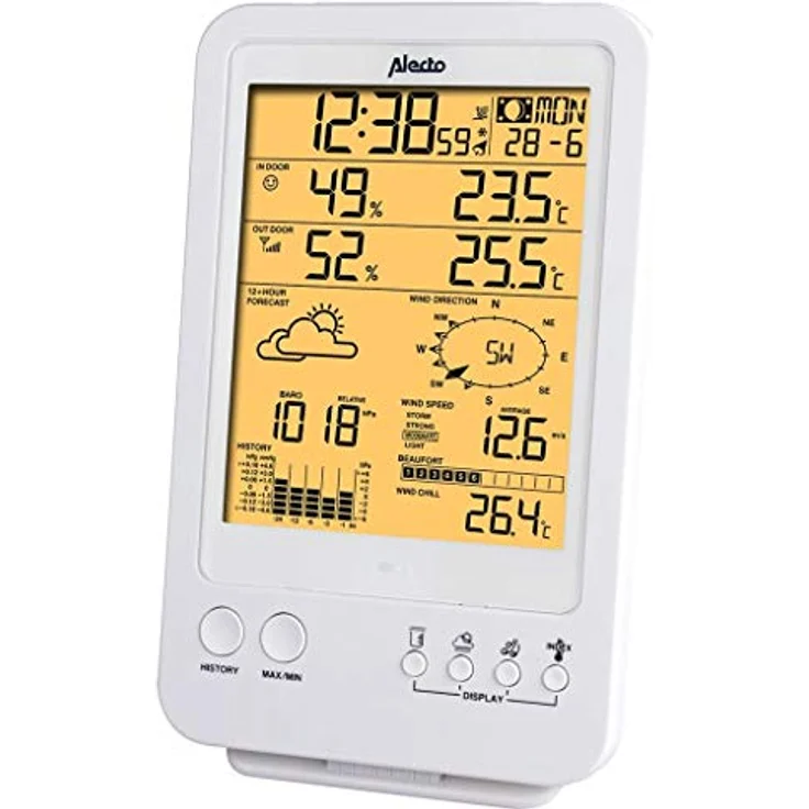 Alecto WS-4800 Funk Wetterstation mit großem Display. Misst die Temperatur, Windgeschwindigkeit, Luftdruck, Luftfeuchtigkeit und Niederschlagsmenge. Außensensor mit bereich von bis zu 100 M. – Bild 5