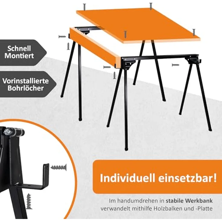 Lemodo Sägebock Arbeitsböcke 2er Set klappbar, 400 kg max. Belastbarkeit, Stahlkonstruktion, leicht und mobil, schwarz – Bild 4