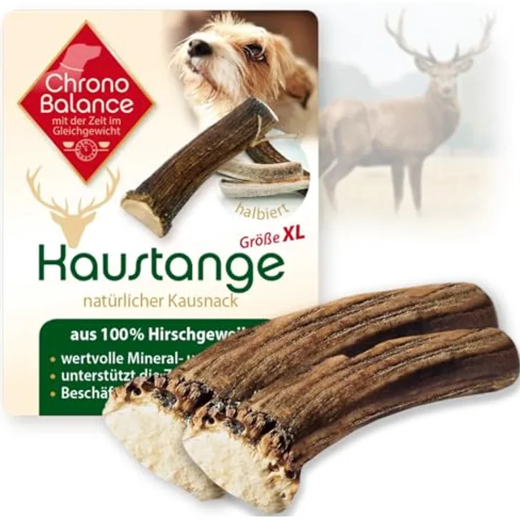 ChronoBalance® XL (2er Set) Geweih Kaustange für Hunde halbierte Stücke Kauspielzeug: Zahnpflege, 100% Hirschgeweih, chemiefrei