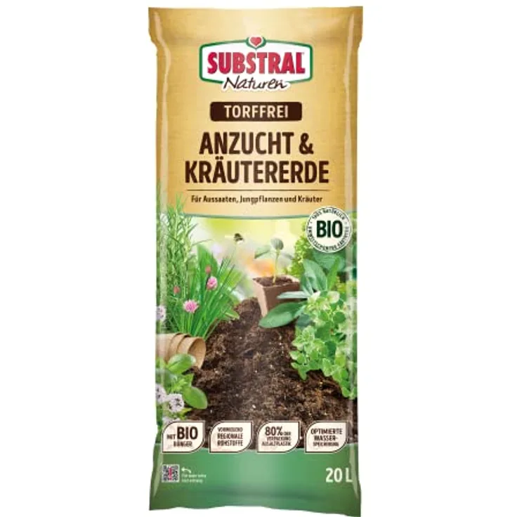 Substral Naturen Anzucht & Kräuter Erde Bio & torffrei, für Aussaaten, Stecklinge und Kräuter, vorgedüngt, 20L