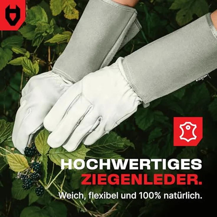 NoCry Leder Gartenhandschuhe, Dornenfeste Arbeitshandschuhe mit extra langer Stulpe und verstärkten Fingerspitzen, Grau, Größe M – Bild 3