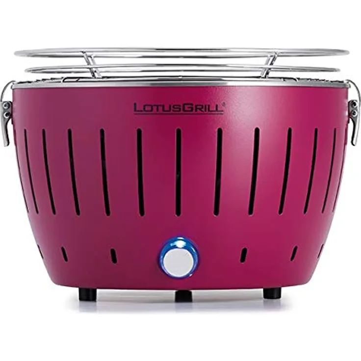 LotusGrill S Small Kompakt Pflaumenlila der raucharme Holzkohle-/Tischgrill Stromversorgung via USB-Anschluß oder Powerbank. Für Camper, Wanderer und auf dem Boot geeignet
