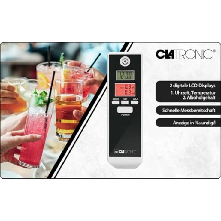Clatronic Alkoholtester AT 3605 weiß-schwarz | Schnelle Messbereitschaft | Optische Warnmeldung bei 0,2 ‰ und 0,5 ‰ – Bild 3