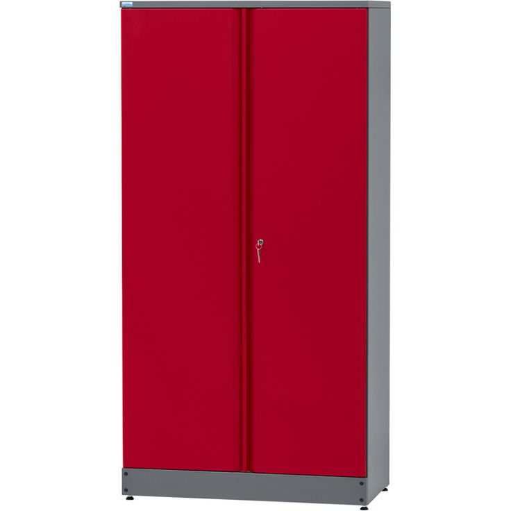 Küpper Materialschrank 2-türig mit 10 Vollauszug-Schubladen, dunkelrot, 91 x 180 x 45 cm, verschließbare Doppeltür und 3 Fachböden