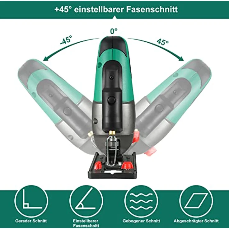 Stichsäge, 750W Max Holz Schnitttiefe 110mm, 800-3000SPM HYCHIKA Elektrische Stichsäge mit Laser, 6 Variable Geschwindigkeiten und 0-3 Orbital Position, 6 Blätter, Fasenschneiden: -45 °bis 45 – Bild 3