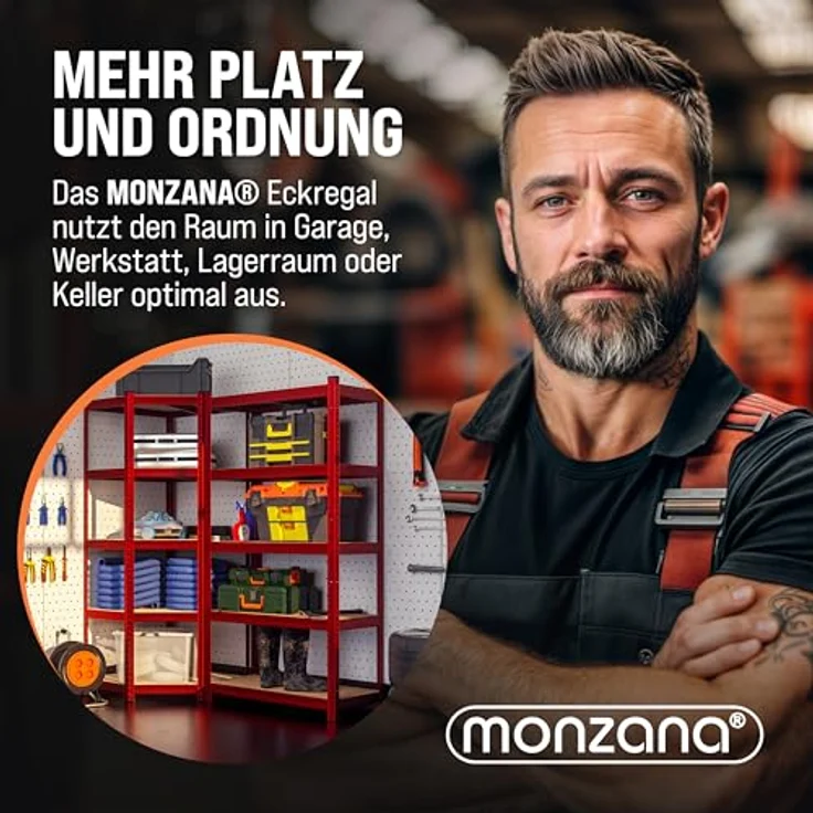 monzana Schwerlastregal, Eckregal 180x70x40cm, 875 kg Tragkraft, 5 MDF-Platten, rot – Bild 6