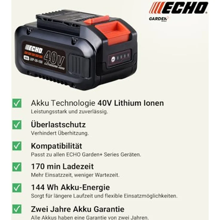 ECHO 40 V Akku LBP‑36‑150, 4 Ah Ersatzakku mit 80–120 Min Laufzeit, kompakt und leistungsstark für ECHO Garden+ Geräte – Bild 2