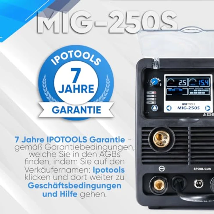 IPOTOOLS MIG-250S 5in1 MIG MAG Schweißgerät - Synergic Schutzgas Schweissgerät mit 250 Ampere FLUX Fülldrahtschweißgerät ohne Gas Elektroden/E-Hand geeignet/Digital/IGBT / 230V / 7 Jahre Garantie – Bild 5