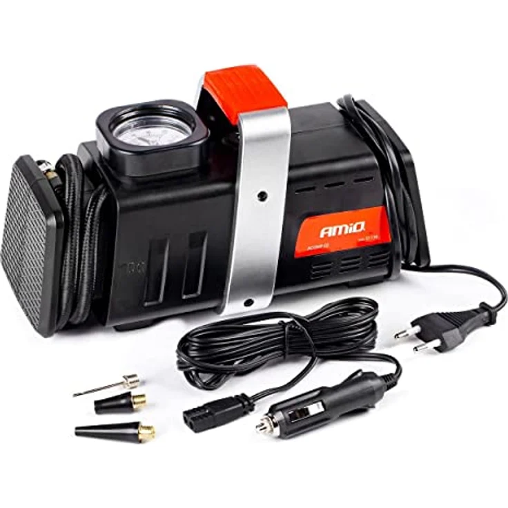 AMiO Luftkompressor 12V / 230V, 150 Psi, tragbar mit 55 cm Druckschlauch und Manometer – Bild 1