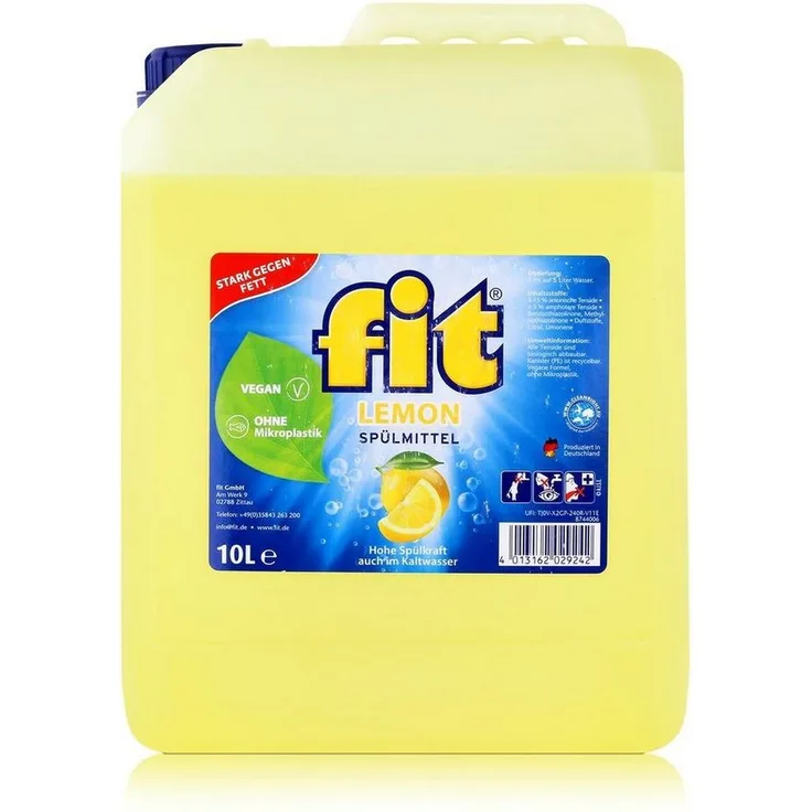 FIT fit Spülmittel Lemon 10L - Stark gegen Fett, hautverträglich und sparsam im Verbrauch