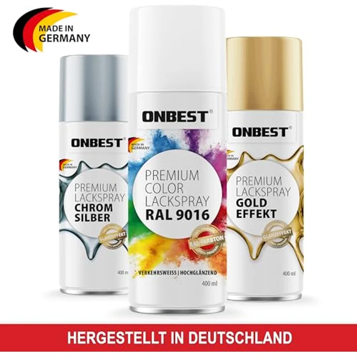 Onbest PREMIUM Lackspray 400 ml, hohe Pigmentierung, witterungsbeständig, Verkehrsw Weiß Glanz (RAL 9016) – Bild 4