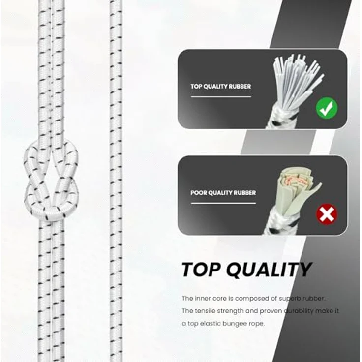 Abma Cord Gummiseil Expanderseil 6mm x 10m, UV-beständiges Spannseil für Plane und Zelte, weiß & schwarz – Bild 3