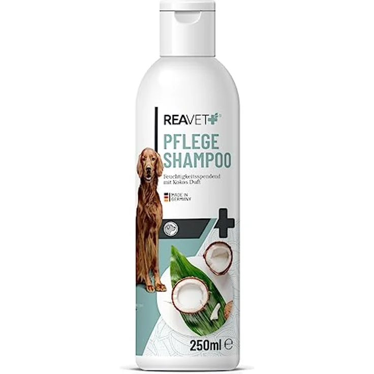 ReaVET Hundeshampoo mit Kokosöl 250ml – Pflegeshampoo Kokos für Hunde, Vitale Haut, Fellglanz, Kämmbarkeit, Shampoo Hund, natürliche Inhaltsstoffe – Bild 1