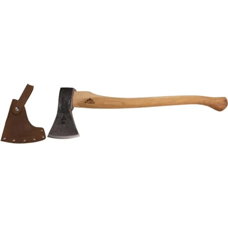 STUBAI Campingbeil „Zuckerhütl“, handgeschmiedet aus Kohlenstoffstahl, 1.650 g, 650 mm, geölter Hickorystiel, inklusive Lederscheide für Bushcraft und Outdoor-Einsätze – Bild 1
