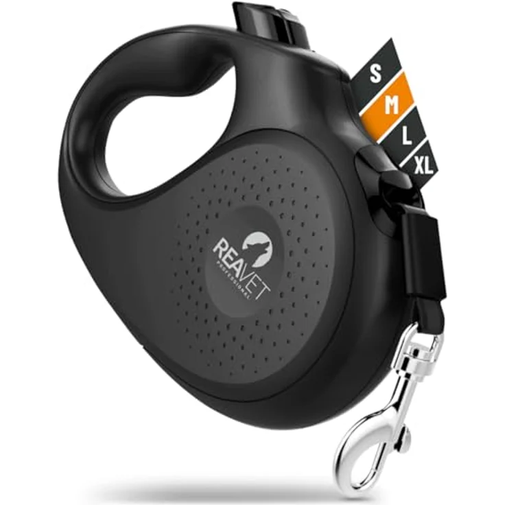 ReaVET Rollleine Hundeleine ausziehbar 5m für mittelgroße Hunde (M) I Ergonomischer & Rutschfester Griff I Hundeleine Einziehbar, Robuste Ausziehleine mit Brems-Stopp-System I Leine Hund bis 25kg – Bild 1