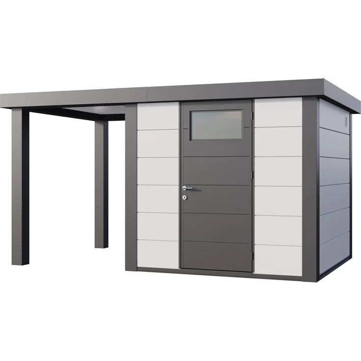 Telluria Metallgerätehaus Classico 2424, mit 170 cm linksseitigem Dach, weiß, schnelles und einfaches Aufbausystem
