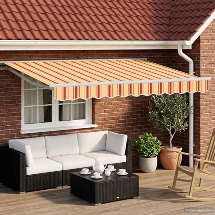 vidaXL Elektrische ausziehbare Markise, Gelb, Orange und Weiß, 2,5 x 2 m mit Fernbedienung und Wetterbeständigem Stoff – Bild 2
