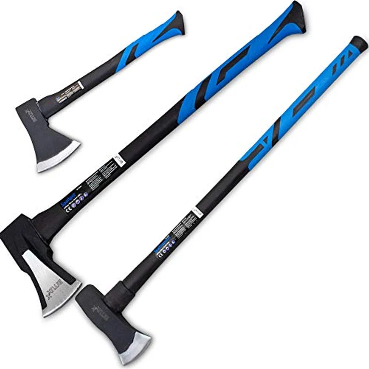 BITUXX Spaltaxt Set, Fiberglas Spaltbeil mit gummiertem Handgriff, Axt 1000g, Spaltaxt 2000g, Spalthammer 2,7kg für Garten und Wald – Bild 1