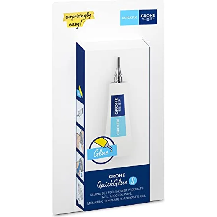 Grohe QuickGlue Set S, Duschzubehör für schnelle und bohrfreie Montage von Brauseprodukten, inklusive Kleber und Montageschablone