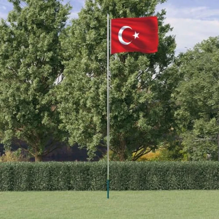 vidaXL Flagge der Türkei mit Mast, Türkische Fahne mit wetterfestem Fahnenmast, Nationalflagge für Garten, Länderflagge Länderfahne, 6,23 m Aluminium – Bild 2